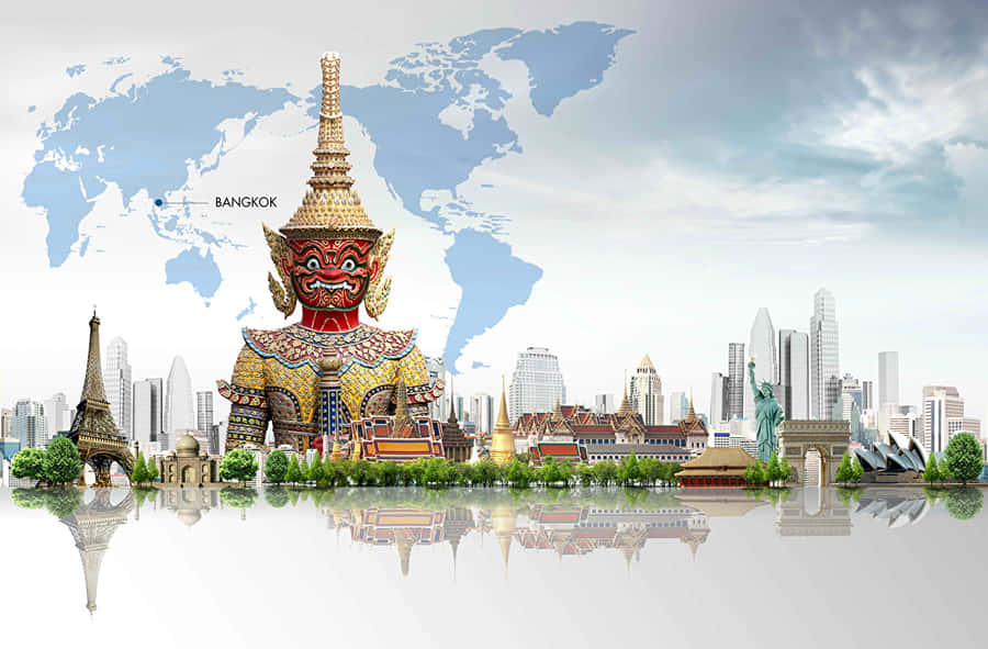 Bangkok World Famous Landmarks Collage Wallpaper