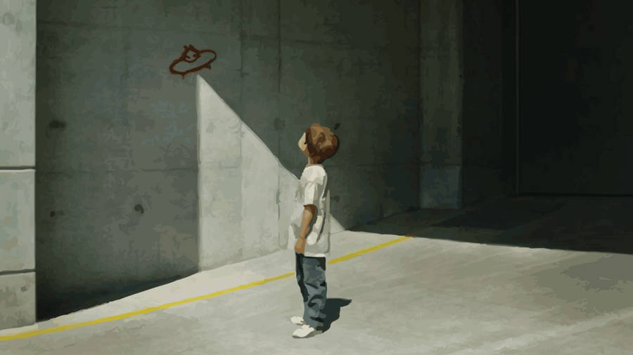 Banksy Boy At Urban Wall Wallpaper