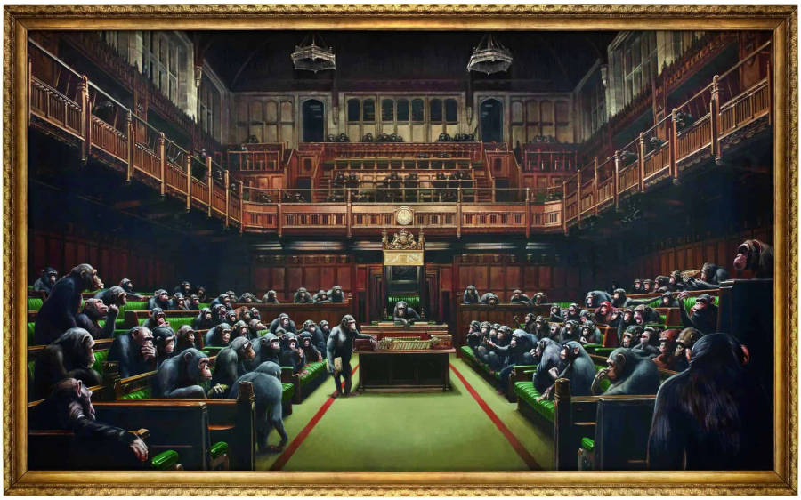 Banksy Devolved Parliament Painting Wallpaper