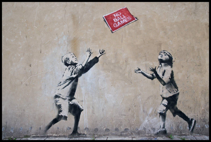 Banksy No Ball Games Art Wallpaper