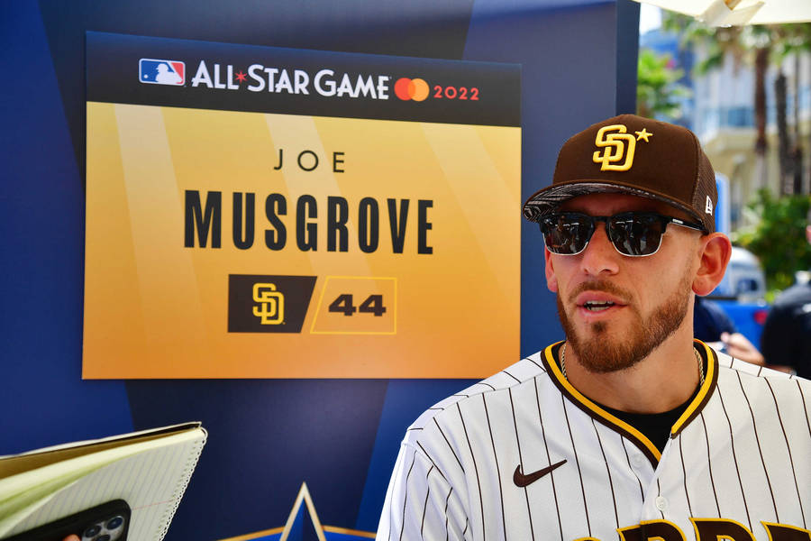 Baseball Pitcher Joe Musgrove With His Name Behind Wallpaper