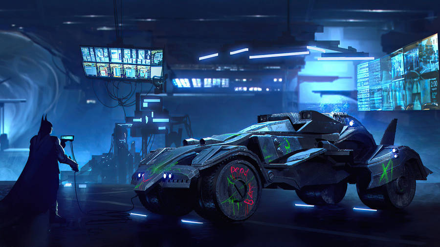 Batmobile In Computer Room Wallpaper