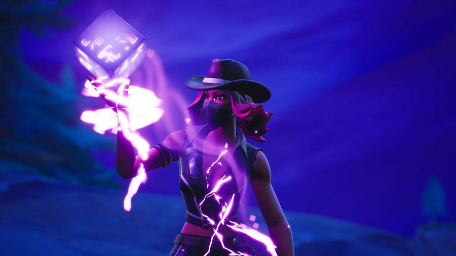 Battle Royale's Fiery Enigma, Calamity With The Mysterious Purple Cube In Fortnite Wallpaper