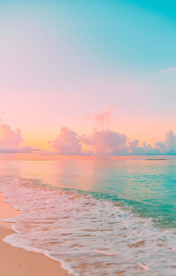 Beach Scene Waves Sunset View Wallpaper