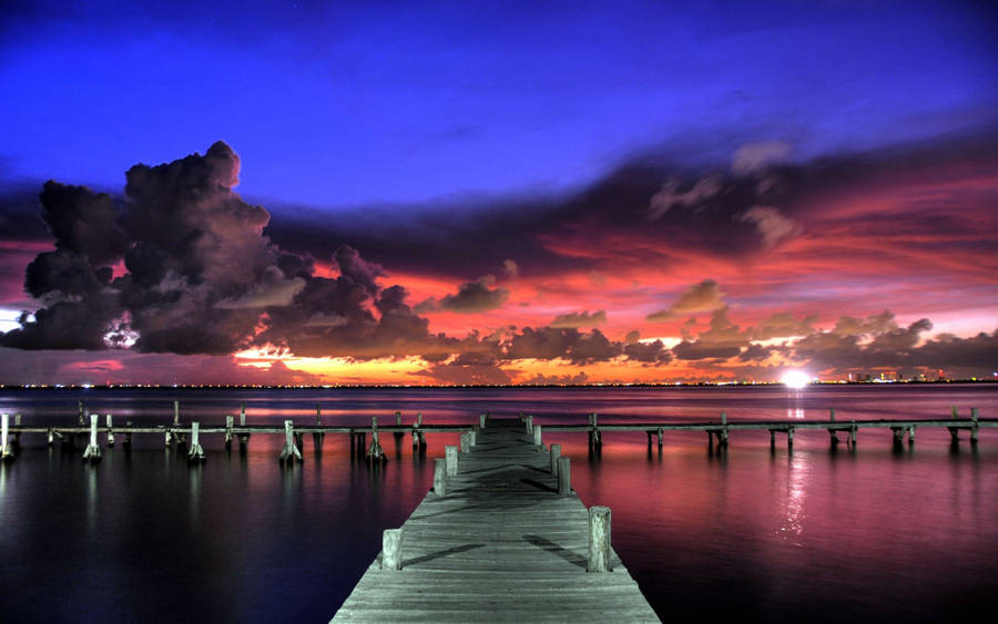 Beach Sunset On Boardwalk Wallpaper