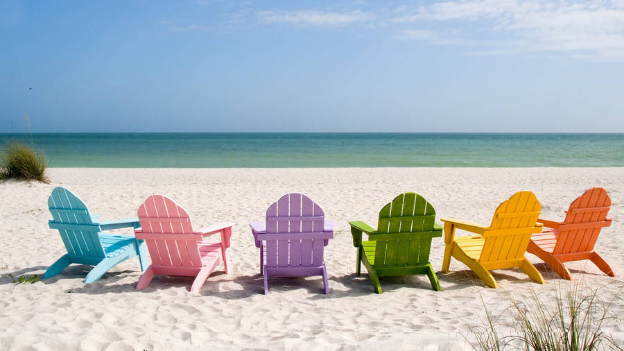 Beach Vacation Rainbow Chairs Wallpaper