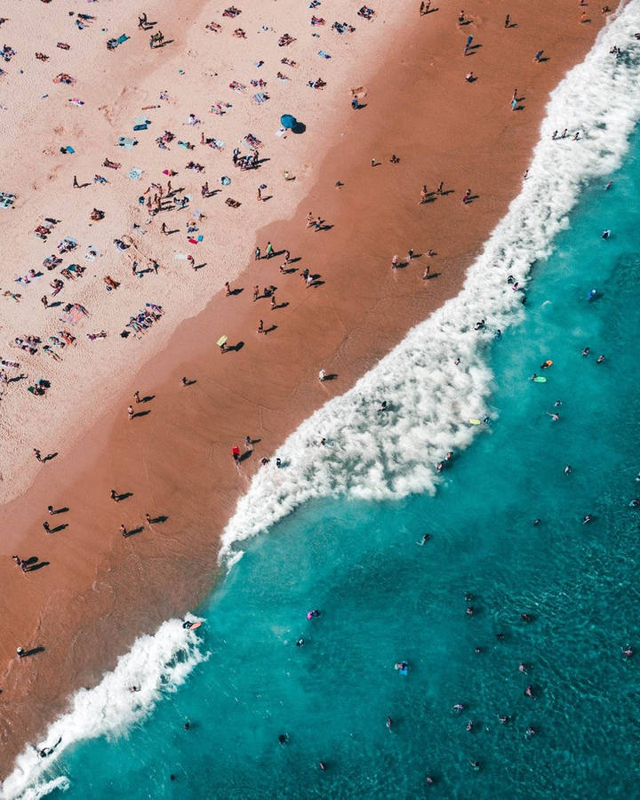 Beach With People Drone Shot Iphone Wallpaper