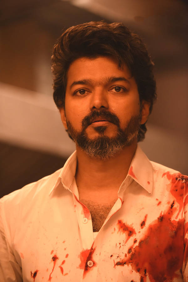 Beast Vijay Wearing Bloody Shirt Wallpaper