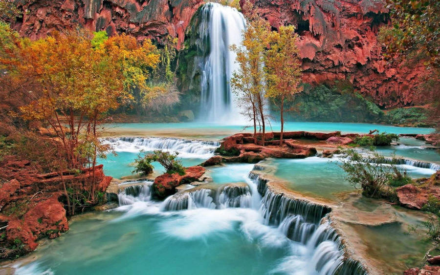 Beautiful Autumn Waterfall Wallpaper