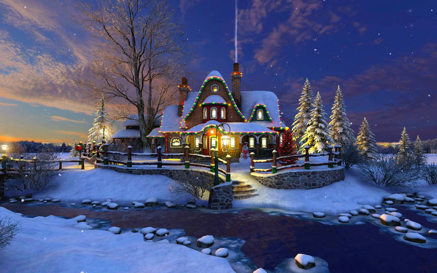 Beautiful Christmas House Art Wallpaper