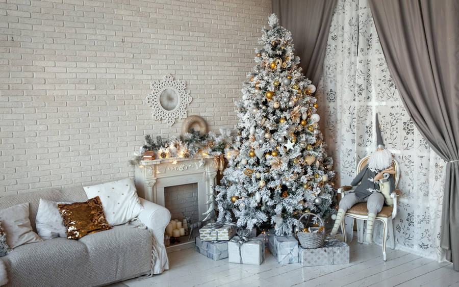 Beautiful Christmas Room With White Decoration Wallpaper