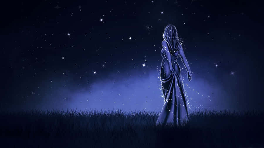 Beautiful Dark Magical Night Sky With Goddess Wallpaper