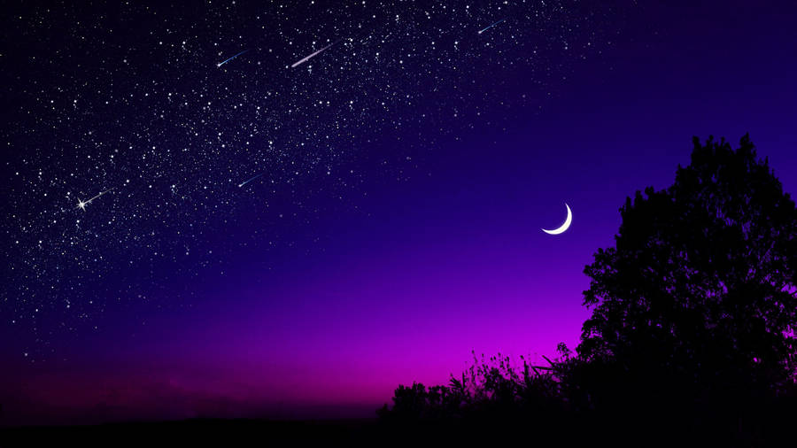 Beautiful Dark Night With Shooting Stars Wallpaper