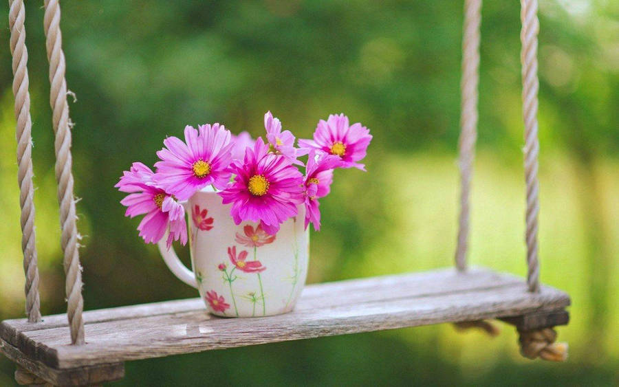 Beautiful Flower In Mug On Swing Wallpaper