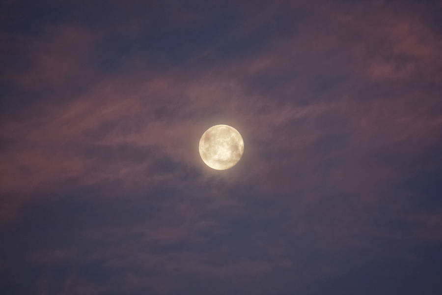 Beautiful Full Moon Cloudy Violet Sky Wallpaper