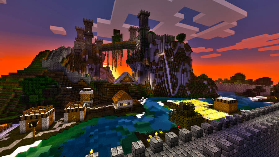 Beautiful Minecraft Castle With Moat Wallpaper