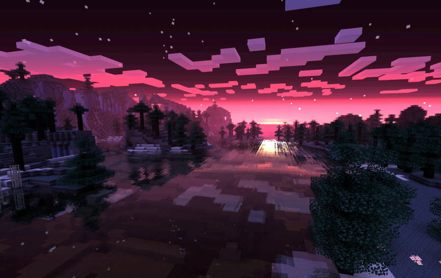 Beautiful Minecraft Pink Sky Wallpaper