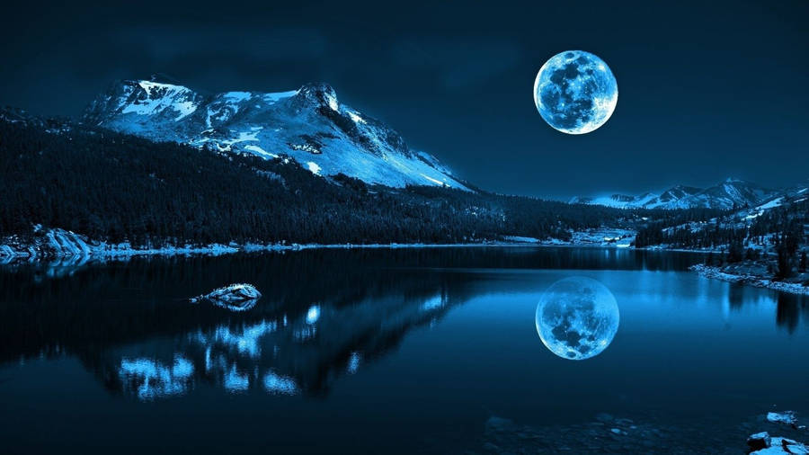 Beautiful Moon And A Snow Mountain Wallpaper