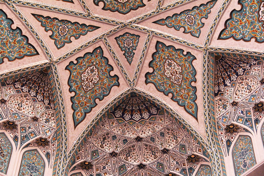 Beautiful Mosque Pink Ceiling Wallpaper