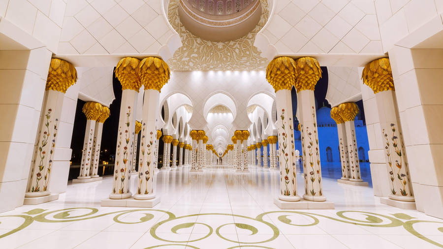 Beautiful Mosque White And Gold Wallpaper