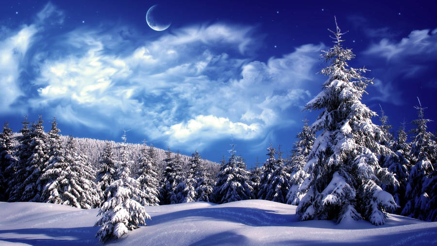 Beautiful Sky Over Winter Landscape Wallpaper