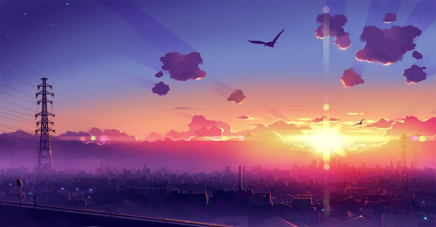 Beautiful Sunset Anime Scenery Wallpaper