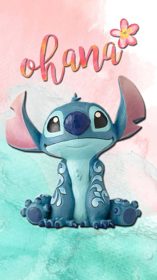 Beautiful Watercolor Stitch Ohana Text Wallpaper