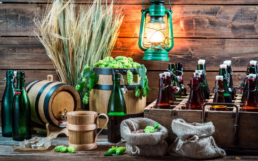 Beer Bottle On Wooden A Crate Wallpaper