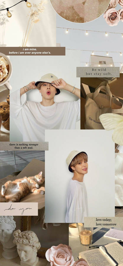 Beige Aesthetic Bts Jimin Collage Wallpaper