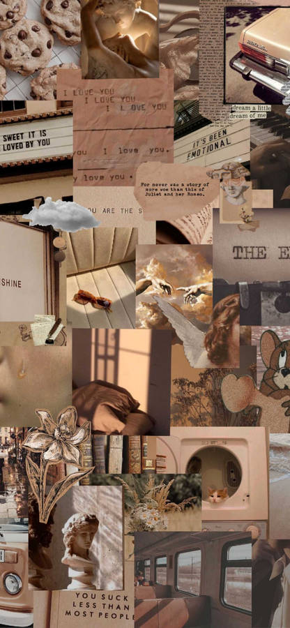 Beige Brown Aesthetic Collage Art Wallpaper