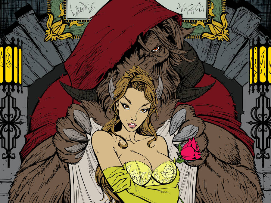 Belle And Beast Comic Art Wallpaper