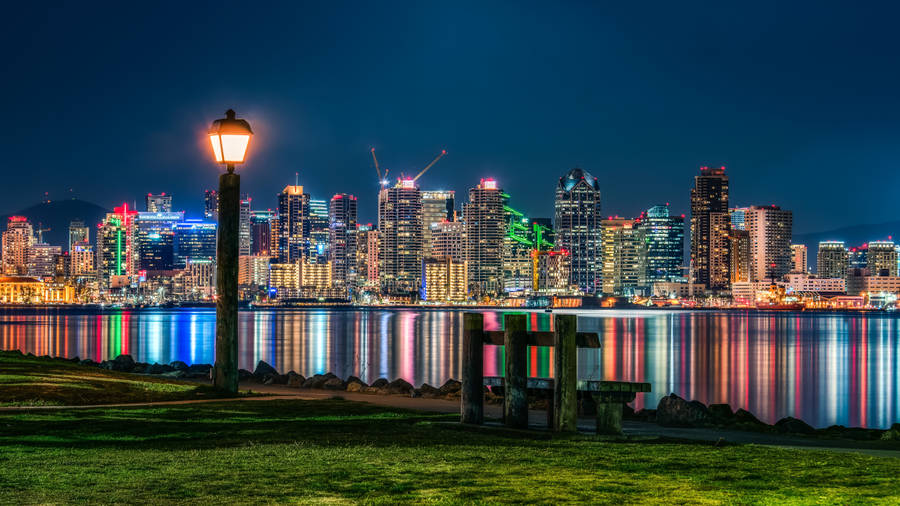 Bench Overlooking San Diego Skyline Wallpaper