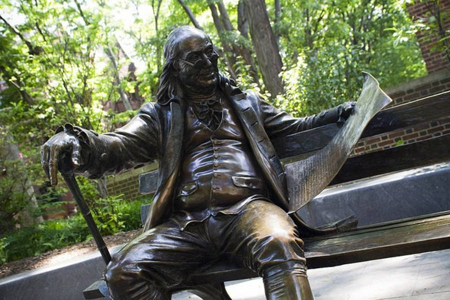 Benjamin Franklin Statue On A Bench Wallpaper