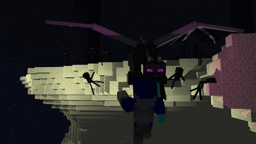 Best Minecraft Ender Dragon And Steve Fight Wallpaper