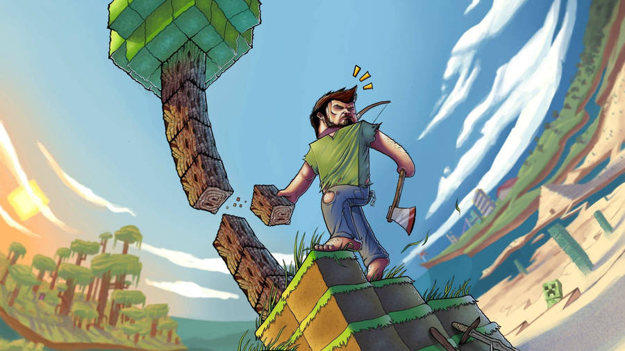 Best Minecraft Steve Cutting A Tree Wallpaper