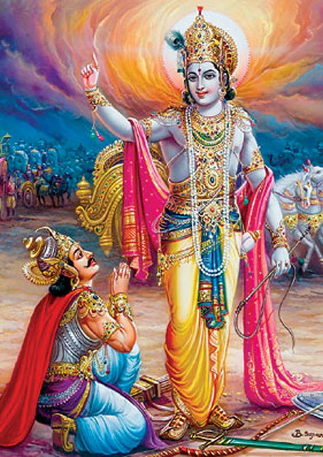 Bhagavad Gita Prince Arjuna And Lord Krishna Wallpaper