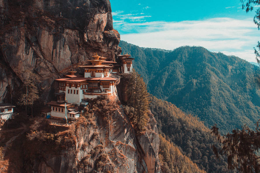 Bhutan Monastery In Autumn Wallpaper