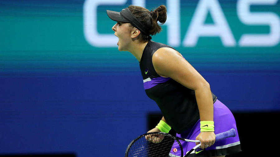 Bianca Andreescu In Action: Expressing Power And Determination On The Tennis Court Wallpaper