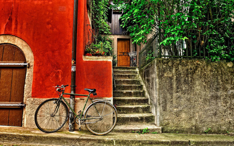 Bicycle On The Sidewalk Wallpaper