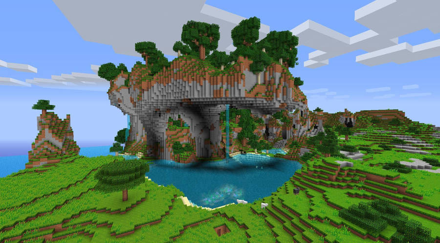 Big Mountain And Trees Minecraft Hd Wallpaper