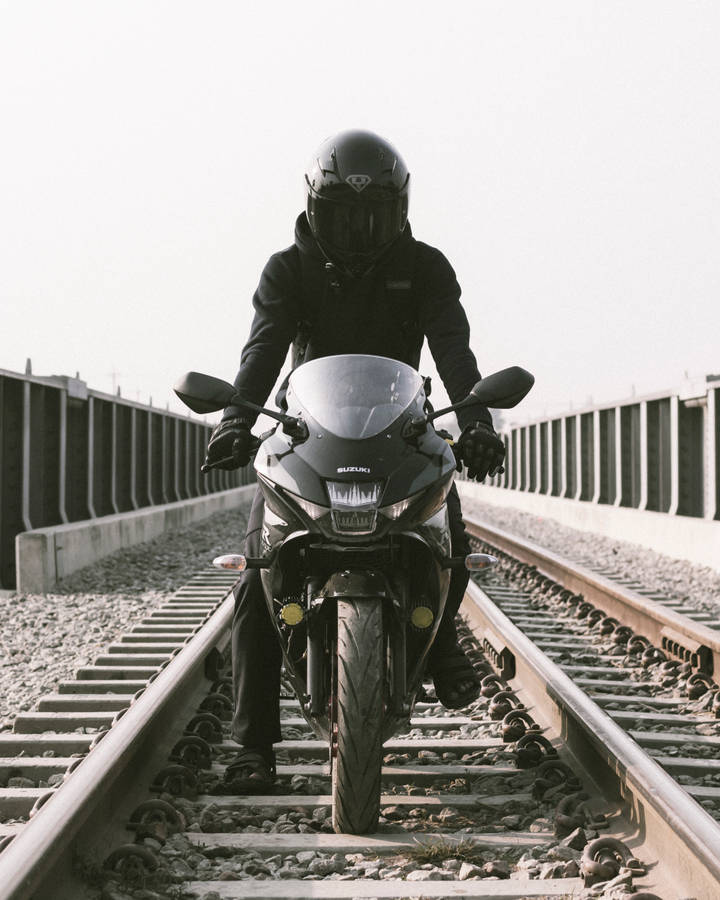 Bike Lover On A Railway Wallpaper