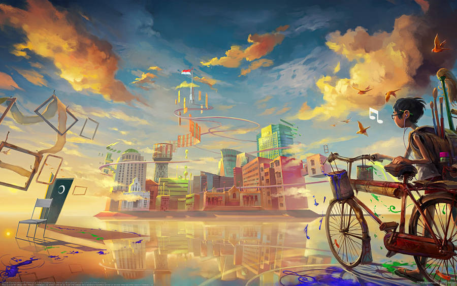 Biker Boy In The City Urban Art Wallpaper