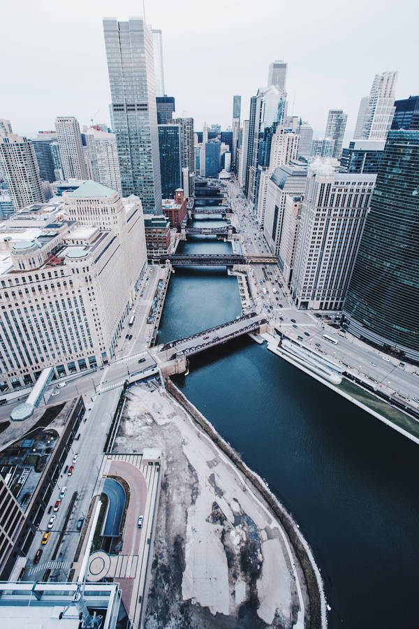 Bird’s Eye View Of Chicago Skyline River Wallpaper