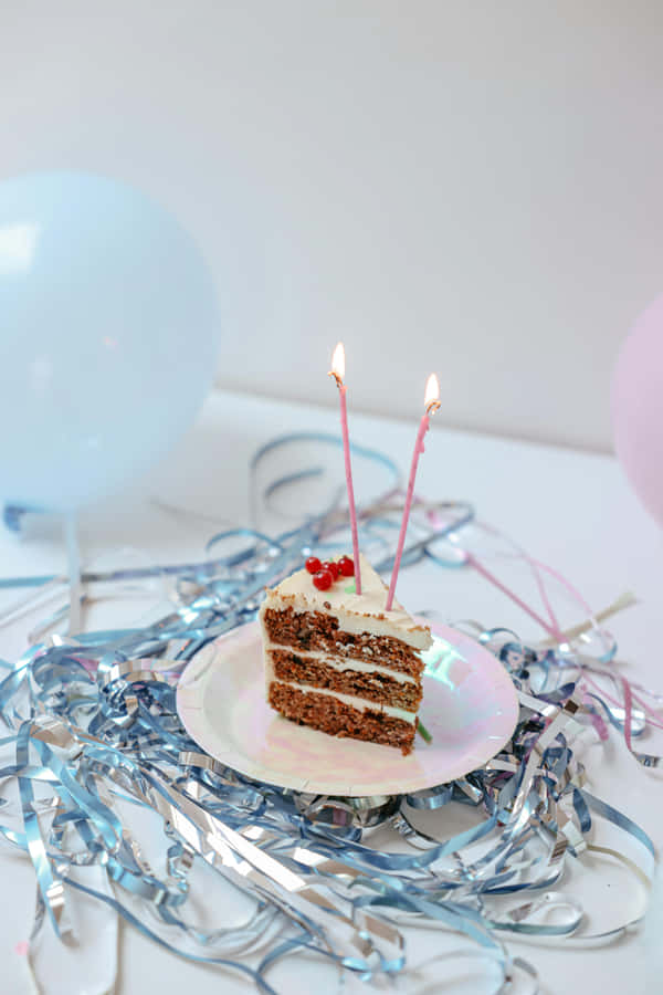 Birthday Cake Slice With Candles Wallpaper