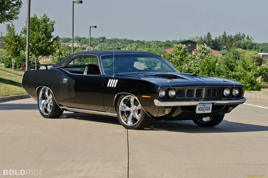 Black 1971 Plymouth Barracuda Classic Car Wallpaper