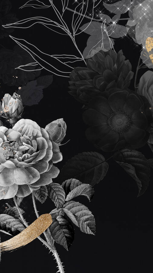Black Aesthetic Iphone Thorn Flowers Wallpaper