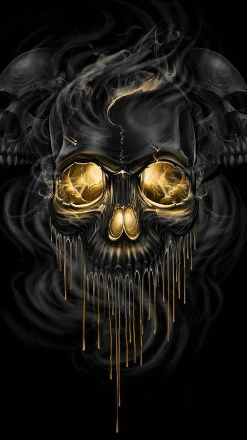 Black And Gold Dripping Gangster Skull Wallpaper