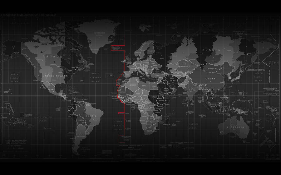 Black And Gray Timezone World Map Wallpaper