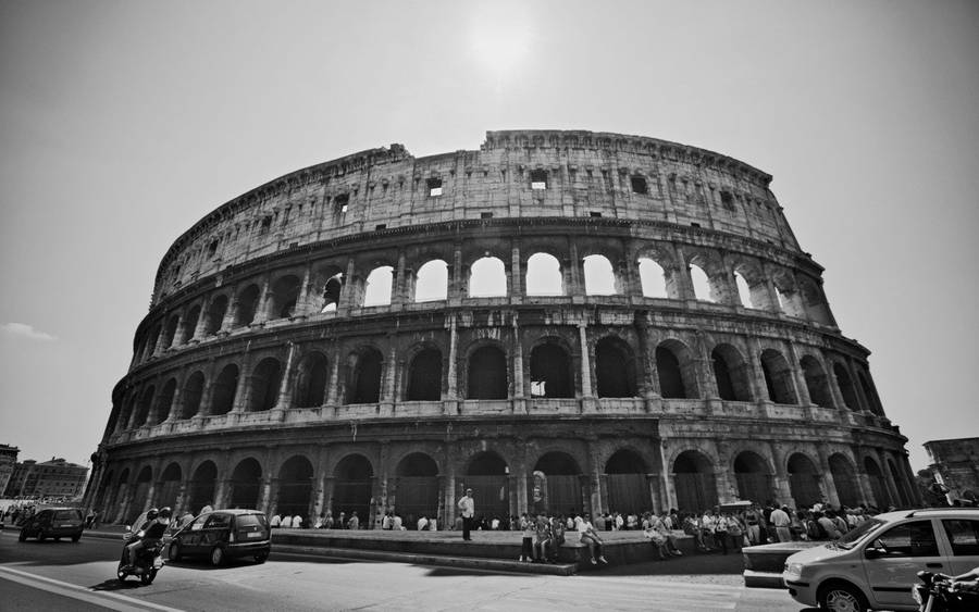 Black And White Aesthetic Of The Ancient Roman Colosseum Wallpaper