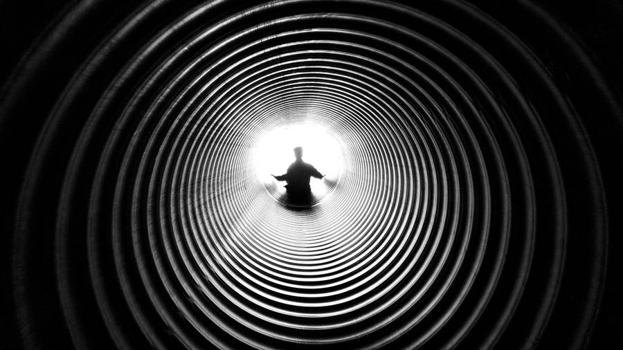 Black And White Aesthetic Tunnel Man Wallpaper